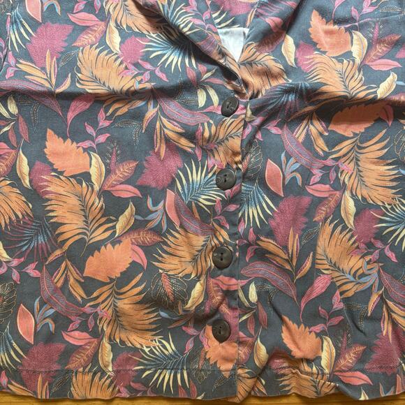 Nicole Miller orange red tropical short sleeve lyocell shirt SIZE S - Picture 2 of 4